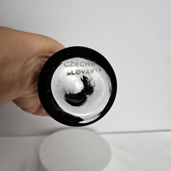 Czechoslovakian Pottery Vase Black Hand-Etched Bird Motif Gloss Finish 6.5"t - Picture 11 of 16